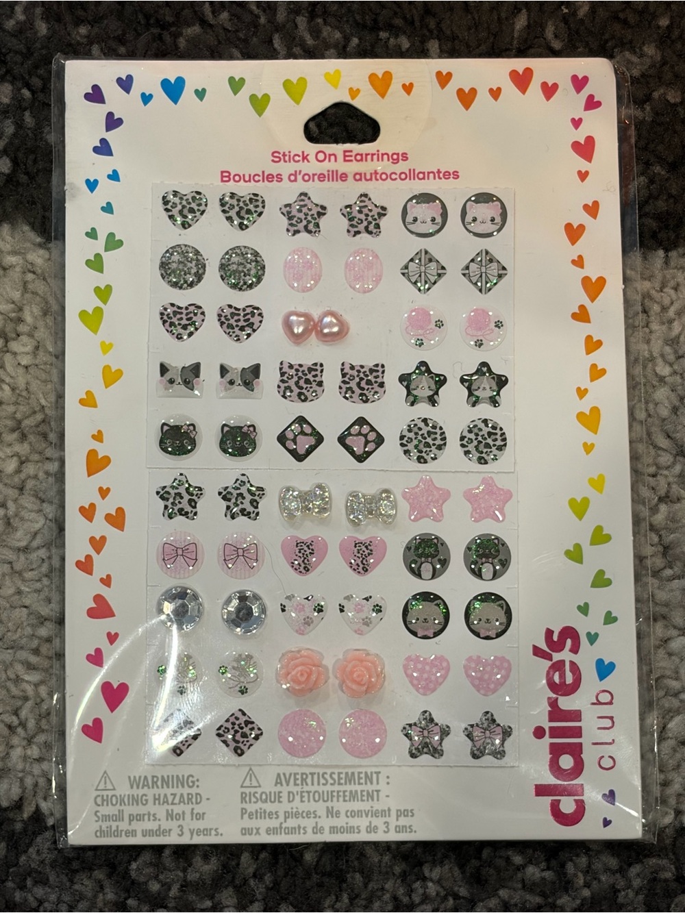 Claire's Club Pink Cat Stick On Earrings - 60 Pack